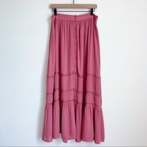 ASOS Dusty Pink Crinkle Button Up Lace Trim Maxi NEW